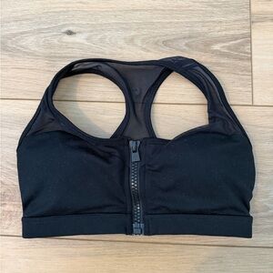 POPFLEX Midnight Black Front-Zip Sports Bra